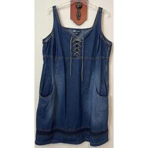 Vintage Avenue Blues 26w Knee-Length Blue Denim Sleeveless Vneck Dress! M743